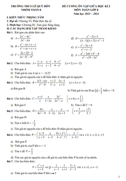 đề cương giữa kì 2 toán 8 năm 2023 – 2024 trường thcs lê quý đôn – hà nội