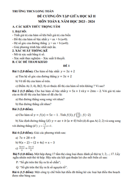 đề cương giữa kì 2 toán 8 năm 2023 – 2024 trường thcs long toàn – br vt
