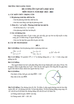 đề cương giữa kì 2 toán 9 năm 2023 – 2024 trường thcs long toàn – br vt