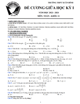 đề cương giữa kỳ 1 toán 11 năm 2023 – 2024 trường thpt xuân đỉnh – hà nội