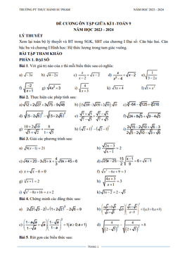 đề cương giữa kỳ 1 toán 9 năm 2023 – 2024 trường pt thực hành sư phạm – đồng nai