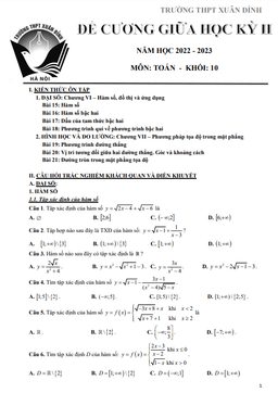 đề cương giữa kỳ 2 toán 10 năm 2022 – 2023 trường thpt xuân đỉnh – hà nội
