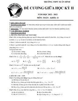 đề cương giữa kỳ 2 toán 11 năm 2022 – 2023 trường thpt xuân đỉnh – hà nội