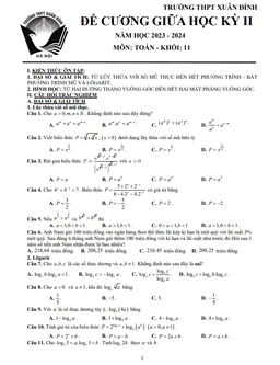 đề cương giữa kỳ 2 toán 11 năm 2023 – 2024 trường thpt xuân đỉnh – hà nội