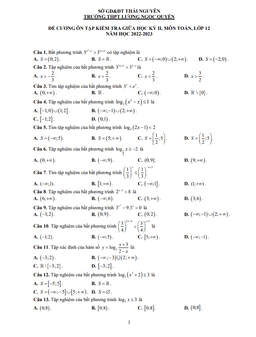 đề cương giữa kỳ 2 toán 12 năm 2022 – 2023 thpt lương ngọc quyến – thái nguyên