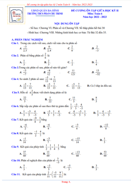 đề cương giữa kỳ 2 toán 6 năm 2022 – 2023 trường thcs phan chu trinh – hà nội