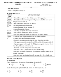 đề cương giữa kỳ 2 toán 6 năm 2023 – 2024 trường nguyễn tất thành – hà nội