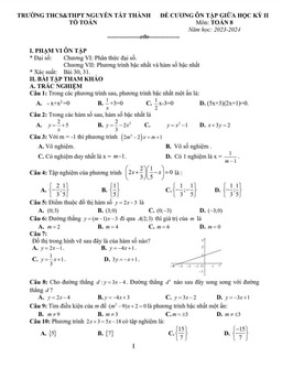đề cương giữa kỳ 2 toán 8 năm 2023 – 2024 trường nguyễn tất thành – hà nội