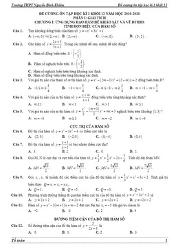 đề cương hk1 toán 12 năm 2019 – 2020 trường nguyễn bỉnh khiêm – gia lai