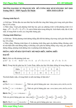 đề cương hk2 toán 10 năm 2017 – 2018 trường nguyễn tất thành – hà nội