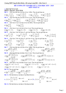 đề cương hk2 toán 11 năm 2019 – 2020 trường nguyễn bỉnh khiêm – gia lai
