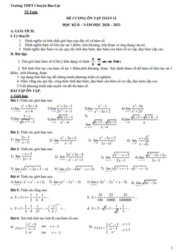 đề cương hk2 toán 11 năm 2020 – 2021 trường chuyên bảo lộc – lâm đồng