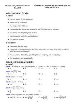 đề cương hk2 toán 11 năm 2020 – 2021 trường phan đình phùng – quảng bình