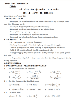 đề cương học kì 1 toán 11 năm 2022 – 2023 trường chuyên bảo lộc – lâm đồng