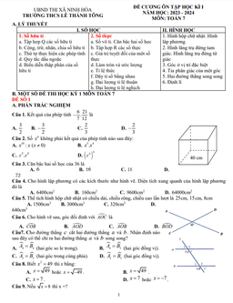 đề cương học kì 1 toán 7 năm 2023 – 2024 trường thcs lê thánh tông – khánh hòa