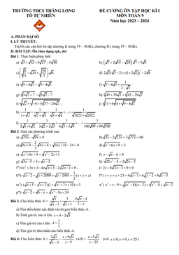 đề cương học kì 1 toán 9 năm 2023 – 2024 trường thcs thăng long – hà nội