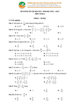 đề cương học kì 2 toán 6 năm 2022 – 2023 trường th & thcs ngôi sao hà nội