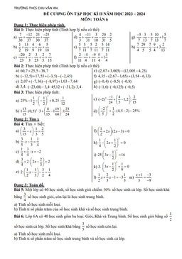 đề cương học kì 2 toán 6 năm 2023 – 2024 trường thcs chu văn an – hà nội
