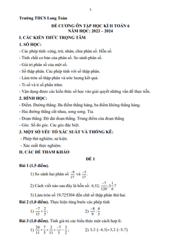 đề cương học kì 2 toán 6 năm 2023 – 2024 trường thcs long toàn – br vt