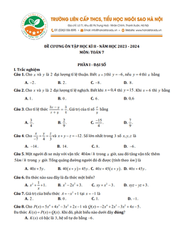 đề cương học kì 2 toán 7 năm 2023 – 2024 trường th&thcs ngôi sao hà nội