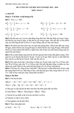 đề cương học kì 2 toán 7 năm 2023 – 2024 trường thcs chu văn an – hà nội