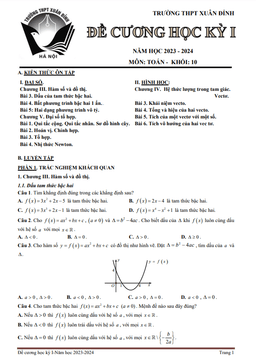 đề cương học kỳ 1 toán 10 năm 2023 – 2024 trường thpt xuân đỉnh – hà nội