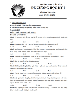 đề cương học kỳ 1 toán 11 năm 2020 – 2021 trường thpt xuân đỉnh – hà nội