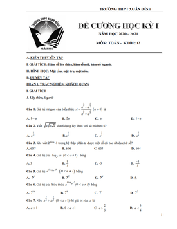 đề cương học kỳ 1 toán 12 năm 2020 – 2021 trường thpt xuân đỉnh – hà nội