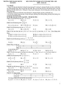 đề cương học kỳ 2 toán 10 năm 2020 – 2021 trường thpt hai bà trưng – tt huế