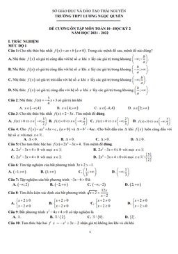 đề cương học kỳ 2 toán 10 năm 2021 – 2022 trường lương ngọc quyến – thái nguyên
