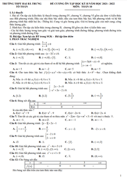 đề cương học kỳ 2 toán 10 năm 2021 – 2022 trường thpt hai bà trưng – tt huế