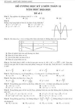 đề cương học kỳ 2 toán 12 năm 2022 – 2023 trường thpt bắc thăng long – hà nội
