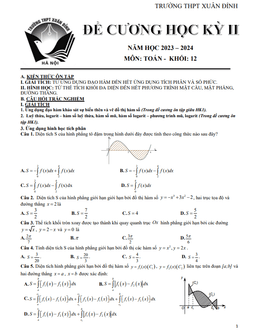 đề cương học kỳ 2 toán 12 năm 2023 – 2024 trường thpt xuân đỉnh – hà nội