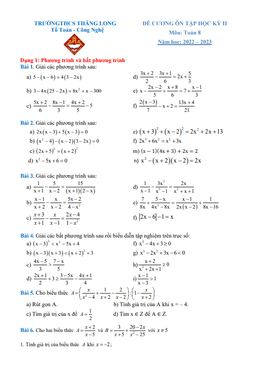 đề cương học kỳ 2 toán 8 năm 2022 – 2023 trường thcs thăng long – hà nội