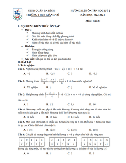 đề cương học kỳ 2 toán 8 năm 2023 – 2024 trường thcs giảng võ – hà nội