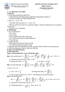 đề cương học kỳ 2 toán 9 năm 2022 – 2023 trường thcs giảng võ – hà nội