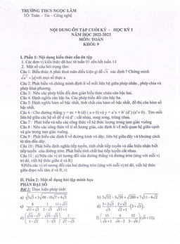 đề cương ôn tập cuối kỳ 1 toán 9 năm 2022 – 2023 trường thcs ngọc lâm – hà nội