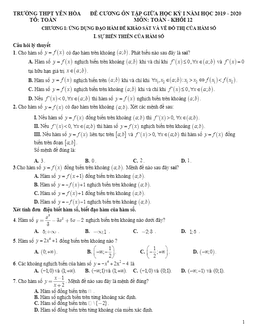 đề cương ôn tập giữa hk1 toán 12 năm 2019 – 2020 trường yên hòa – hà nội