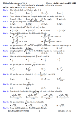 đề cương ôn tập giữa học kì 1 môn toán 9 năm học 2023 – 2024