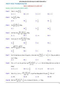 đề cương ôn tập giữa học kì 2 môn toán khối 11