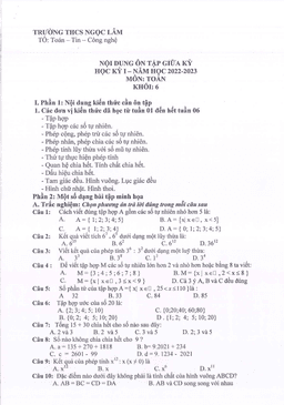 đề cương ôn tập giữa kì 1 toán 6 năm 2022 – 2023 trường thcs ngọc lâm – hà nội