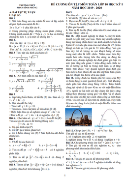 đề cương ôn tập hk1 toán 10 năm 2019 – 2020 trường thpt phan đình phùng – hà nội
