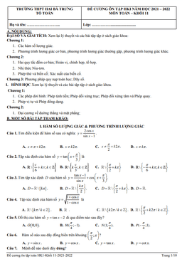đề cương ôn tập hk1 toán 11 năm 2021 – 2022 trường hai bà trưng – tt huế