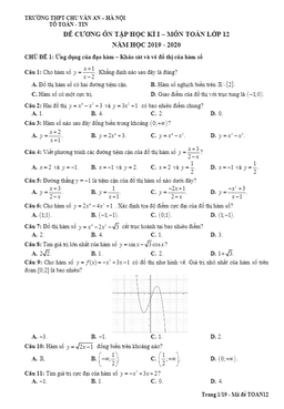 đề cương ôn tập hk1 toán 12 năm 2019 – 2020 trường chu văn an – hà nội
