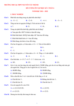 đề cương ôn tập hk1 toán 6 năm 2021 – 2022 trường nguyễn tất thành – hà nội