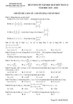 đề cương ôn tập hk2 toán 11 năm 2019 – 2020 trường chu văn an – hà nội