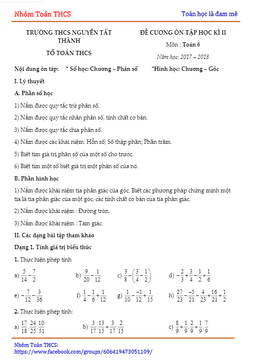 đề cương ôn tập hk2 toán 6 năm 2017 – 2018 trường nguyễn tất thành – hà nội