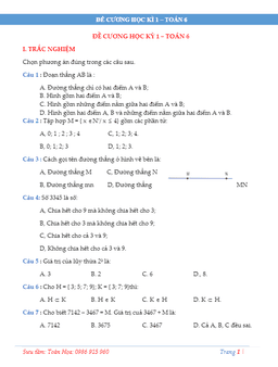 đề cương ôn tập học kì 1 môn toán 6