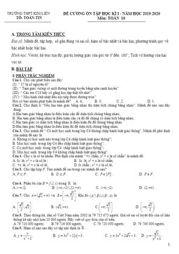 đề cương ôn tập học kì 1 toán 10 năm 2019 – 2020 trường kim liên – hà nội