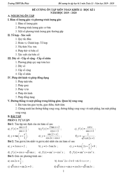 đề cương ôn tập học kì 1 toán 11 năm 2019 – 2020 trường đa phúc – hà nội